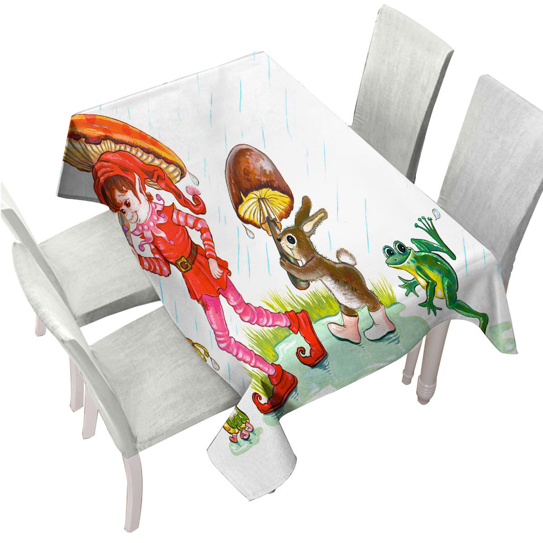 Rain Parade Cute Fairy Tale Painting for Kids Tablecloth