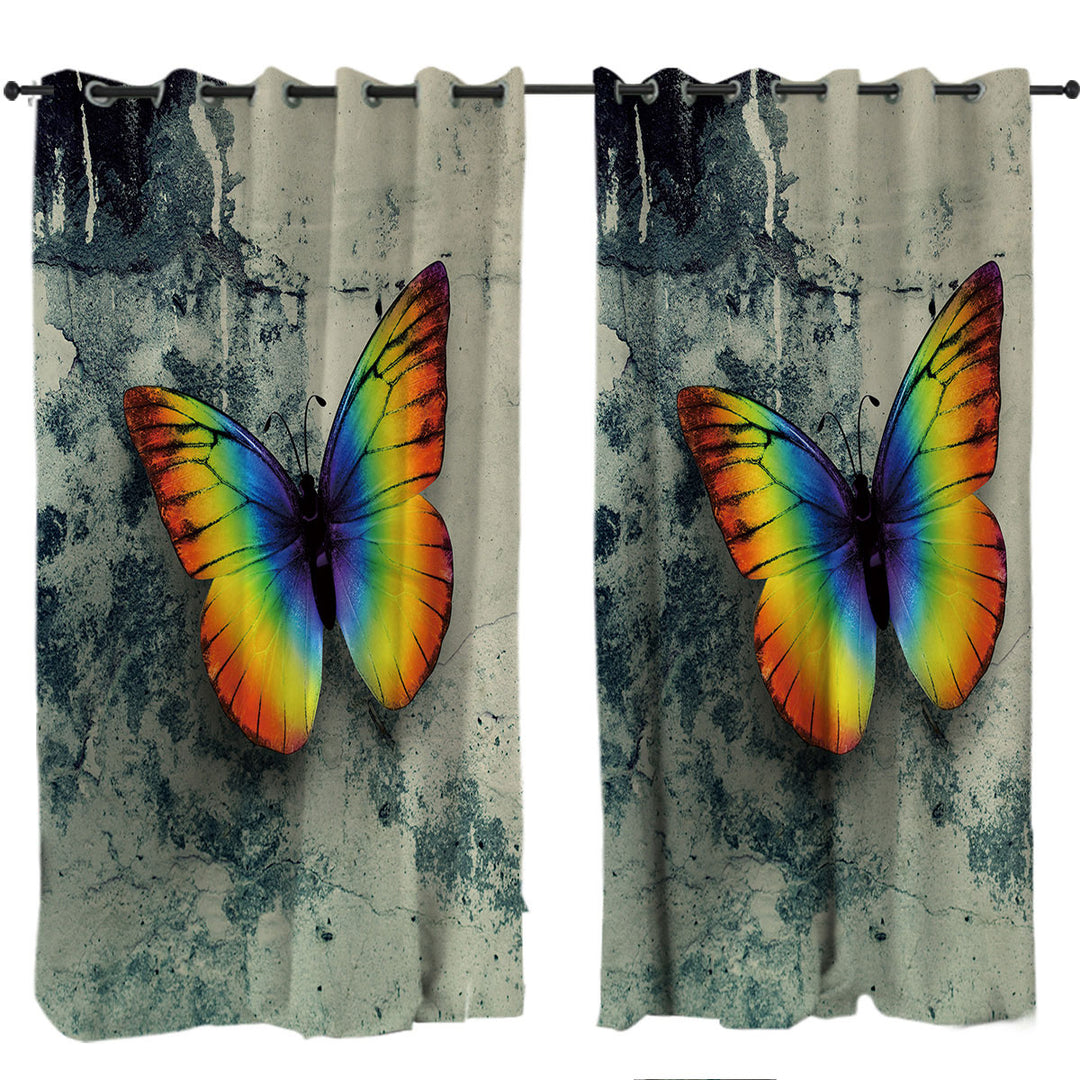 Rainbow Butterfly Over Concrete Curtains for Living Room