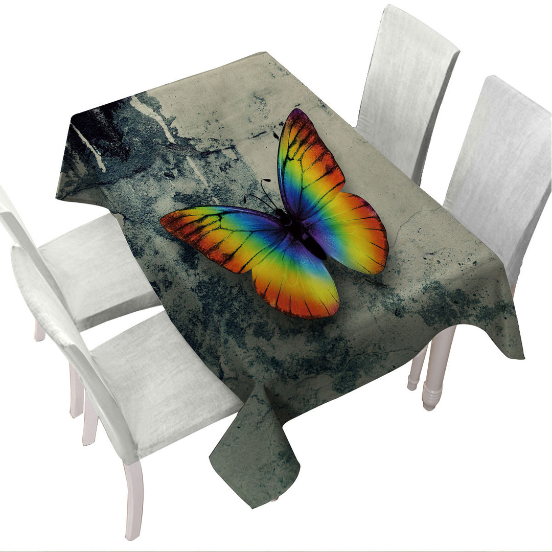 Rainbow Butterfly Over Concrete Custom table Covers