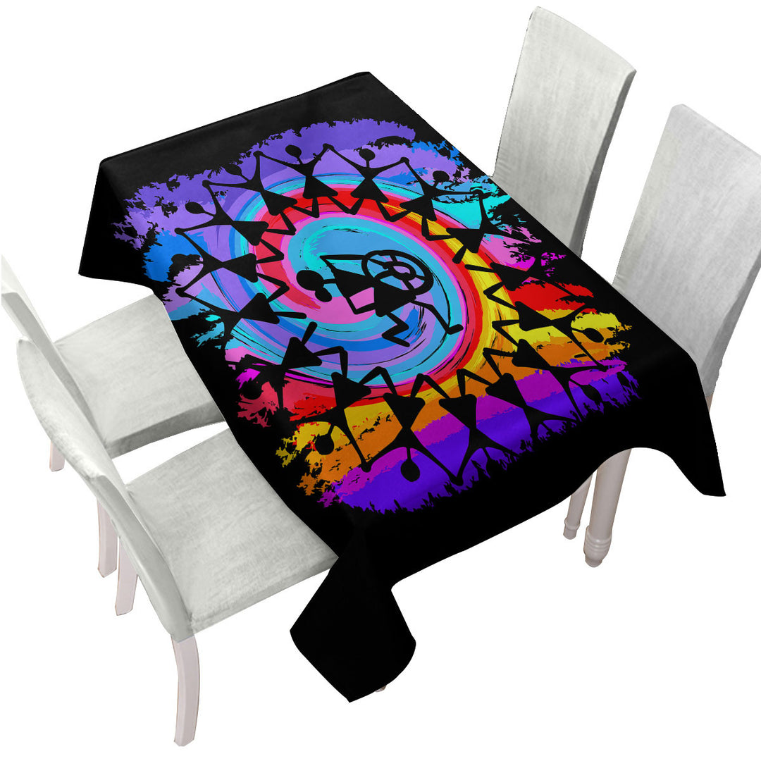 Rainbow Colored Peace Dance Custom table cloth