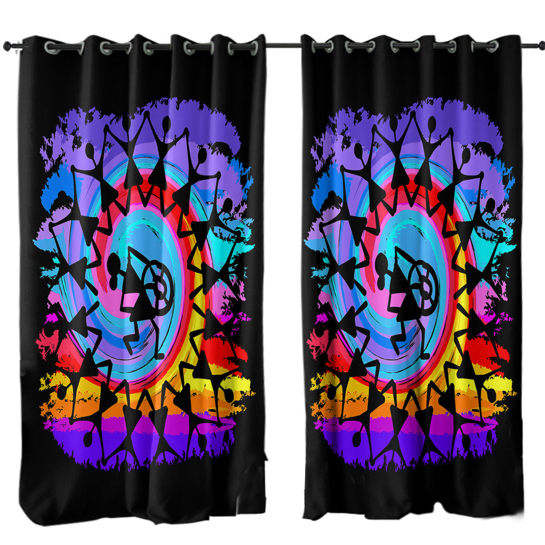 Rainbow Colored Peace Dance Window Curtains