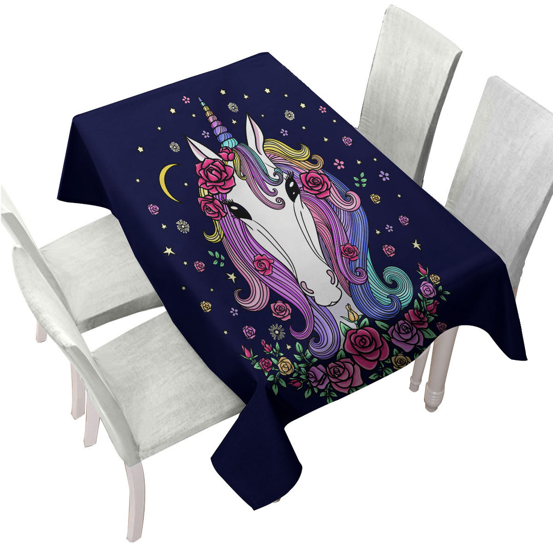 Rainbow Haired Unicorn and Roses Custom tablecloths