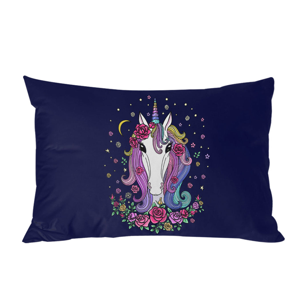 Rainbow Haired Unicorn and Roses Pillow Cases