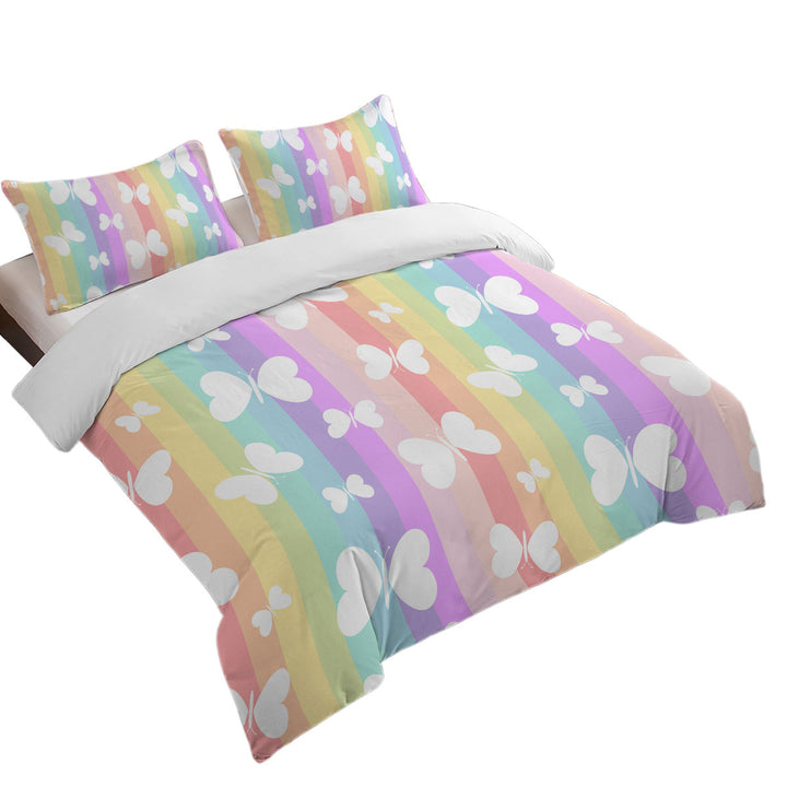 Rainbow Stripes and Butterflies Comforter Cover