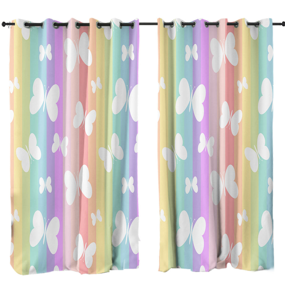 Rainbow Stripes and Butterflies Curtains
