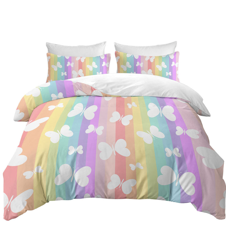 Rainbow Stripes and Butterflies Duvet Cover