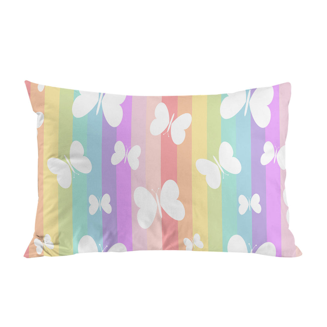 Rainbow Stripes and Butterflies Pillow Cases
