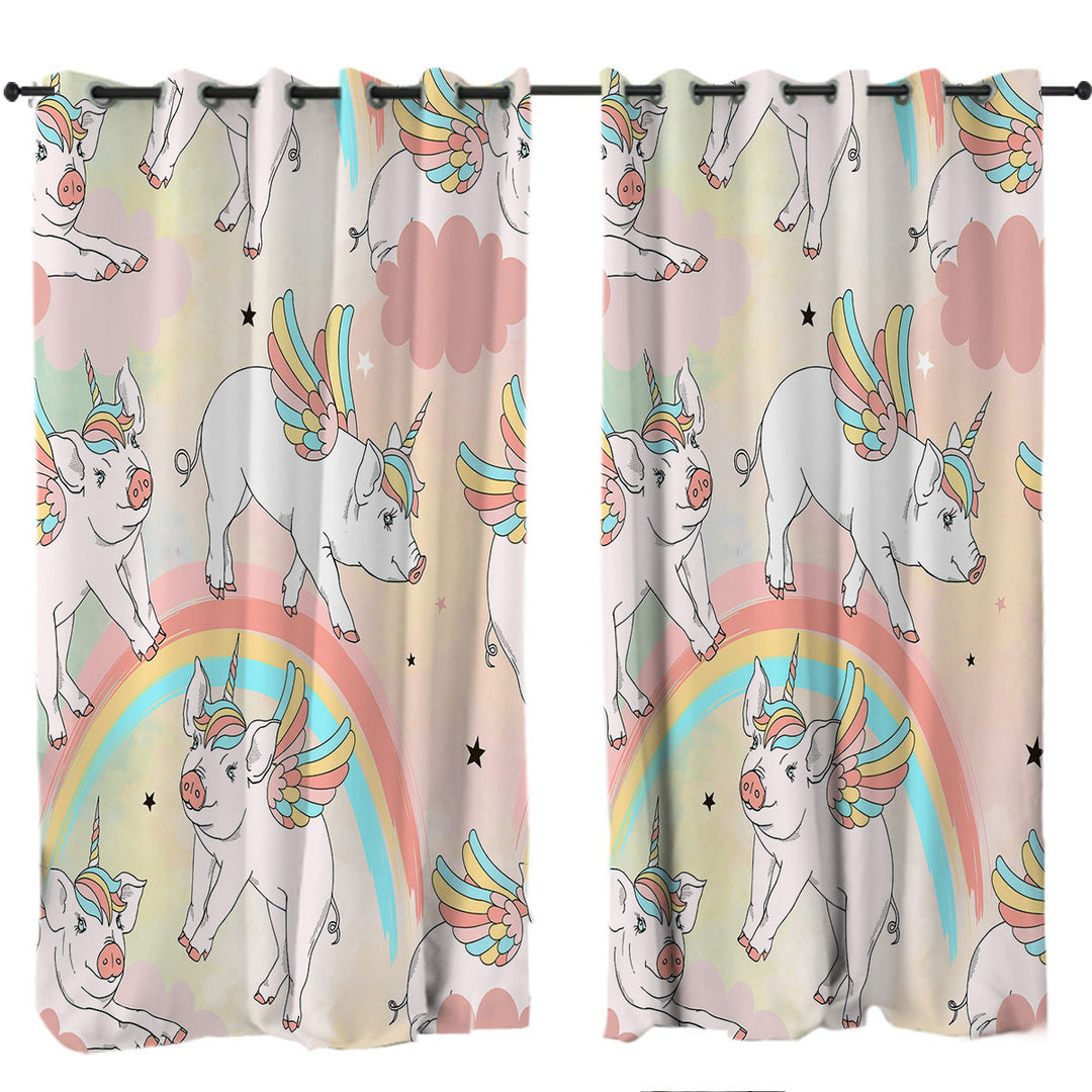 Rainbow Unicorn Pigs Drapery