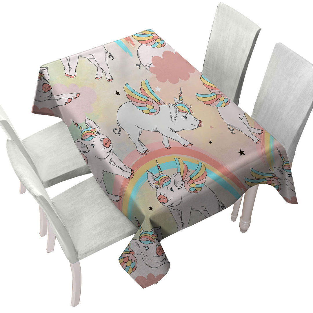 Rainbow Unicorn Pigs Printed Tablecloth