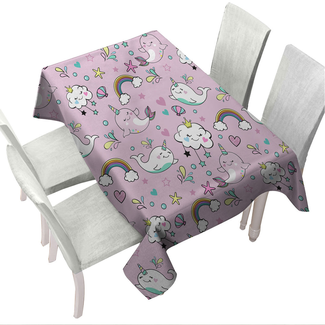 Rainbow Whales and Clouds Printed Tablecloth