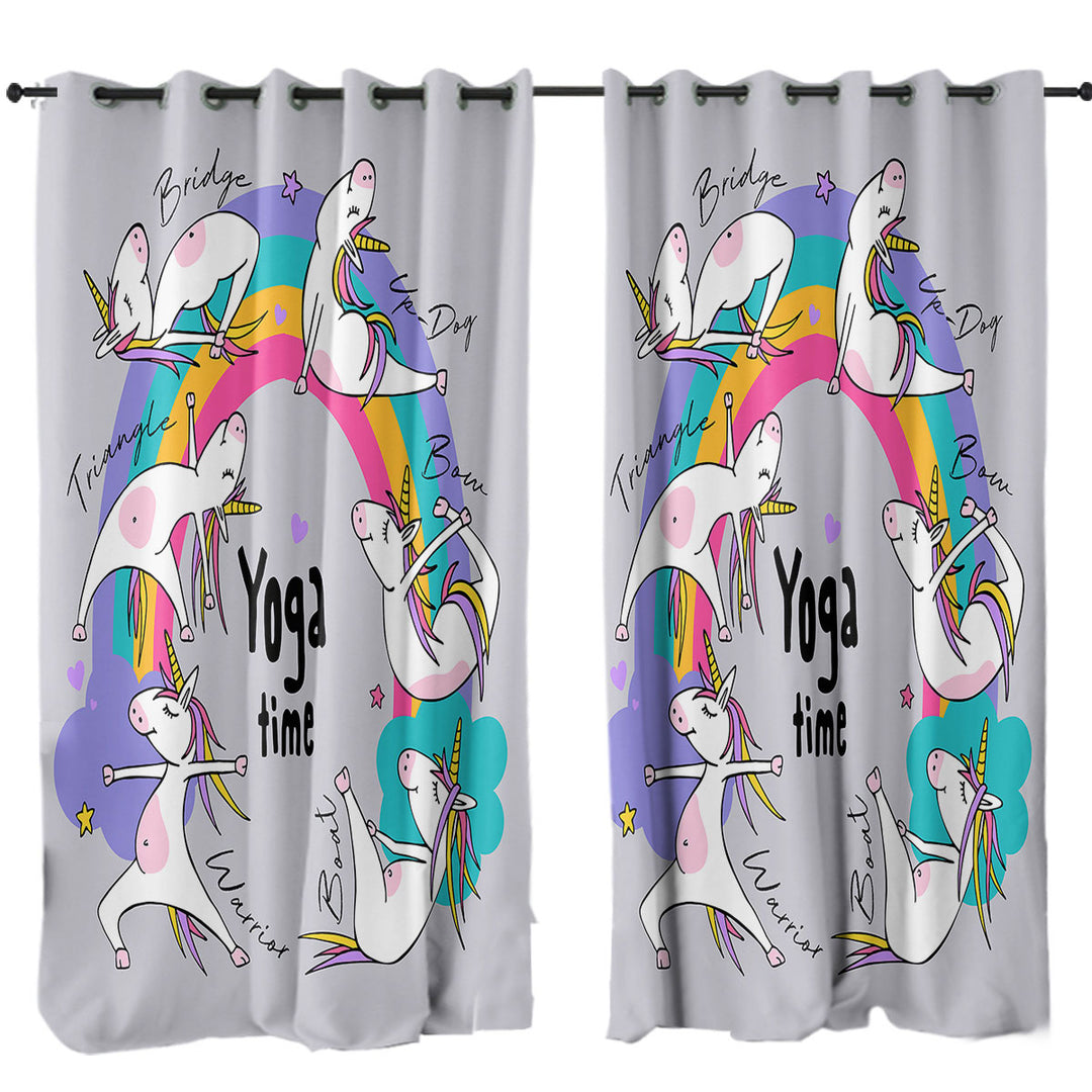 Rainbow Yoga Time Unicorn Window Curtains
