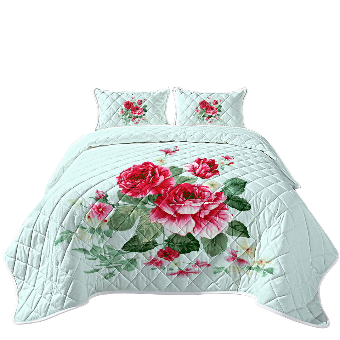 Red Flowers King Size Quilt Sets