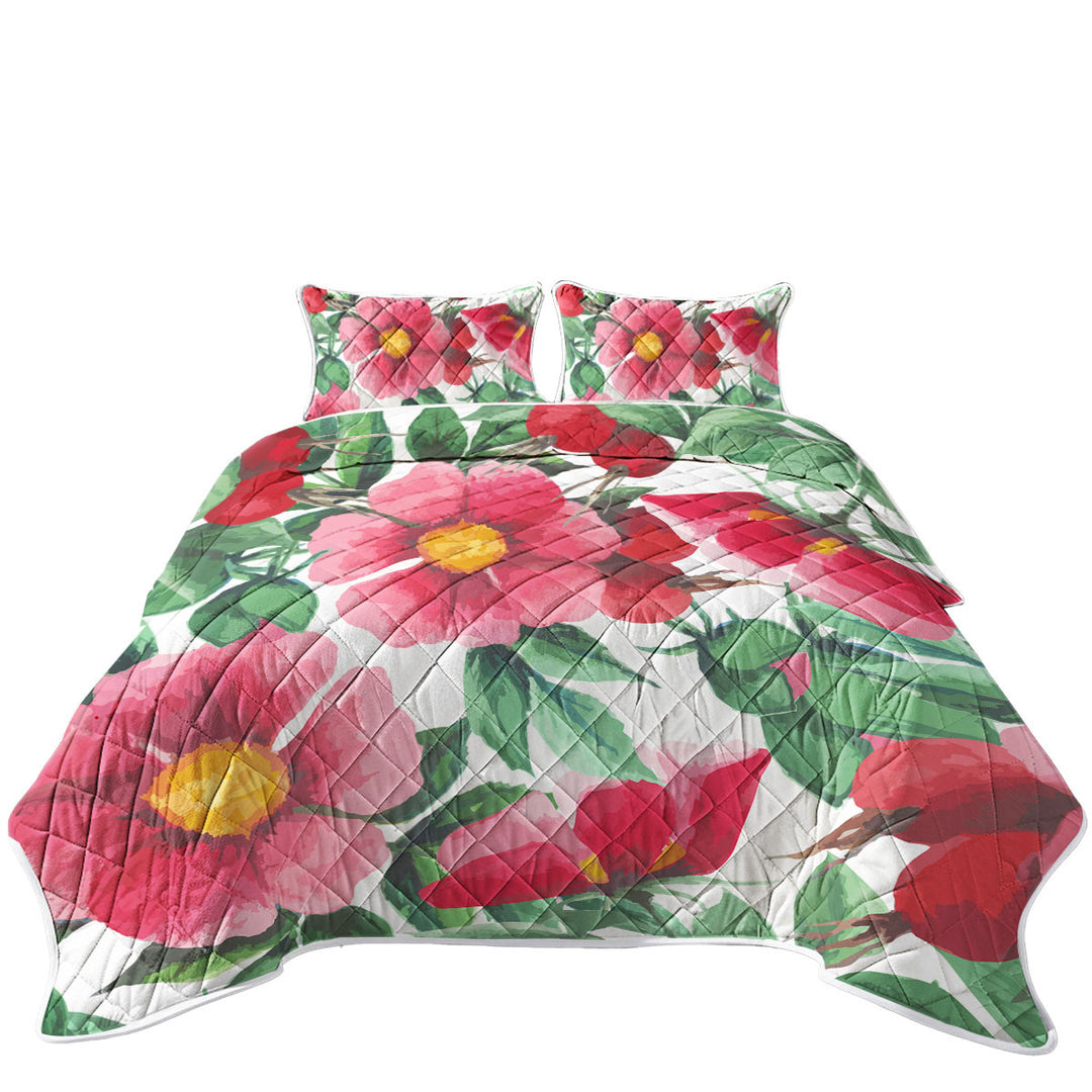 Red Flowers Painting California King Quilt Sets