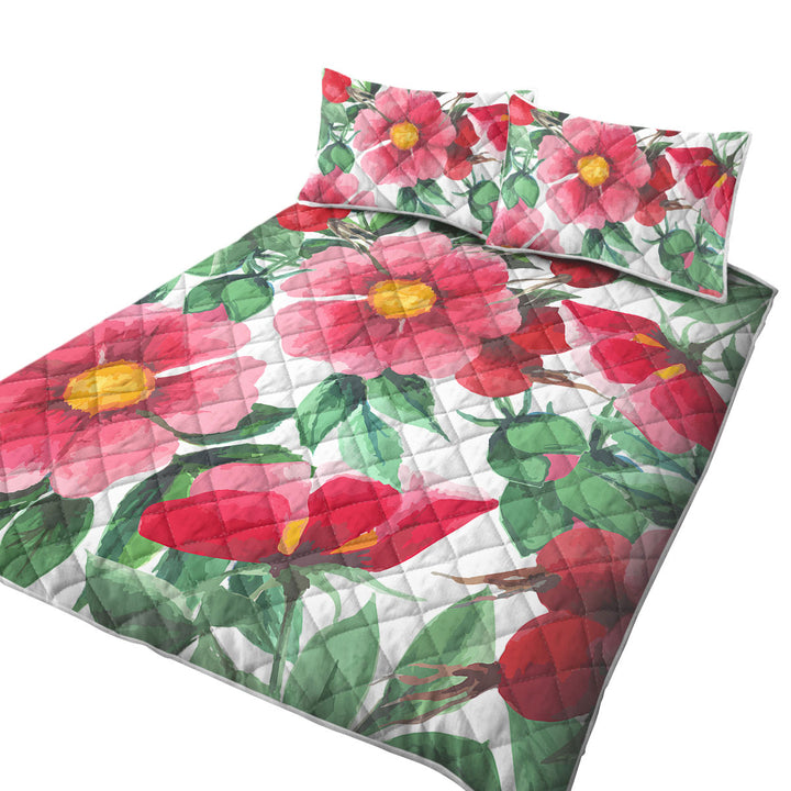 Red Flowers Painting King Size Quilt Sets