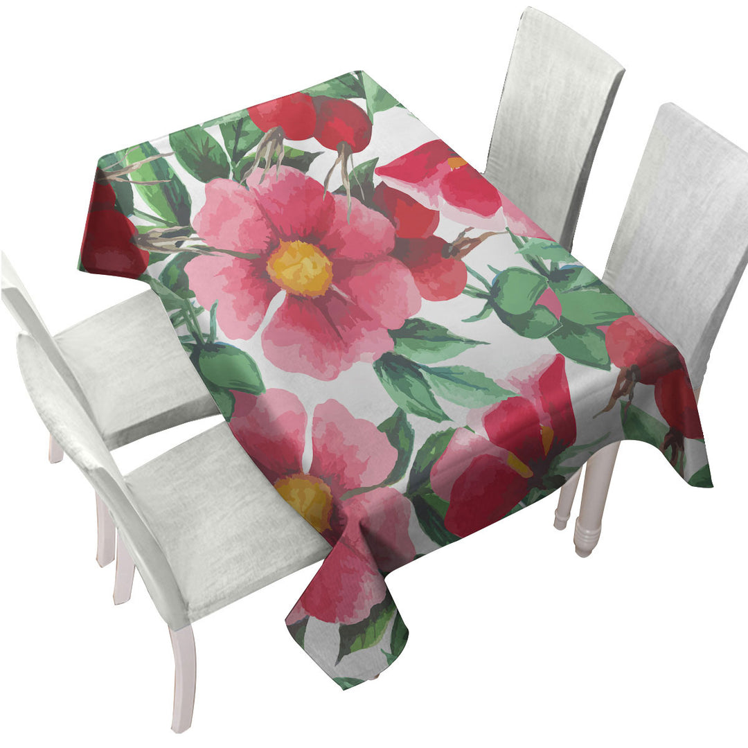 Red Flowers Painting Tablecloth