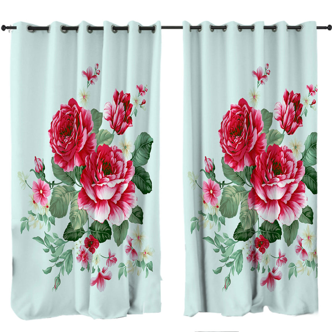 Red Flowers Window Curtains