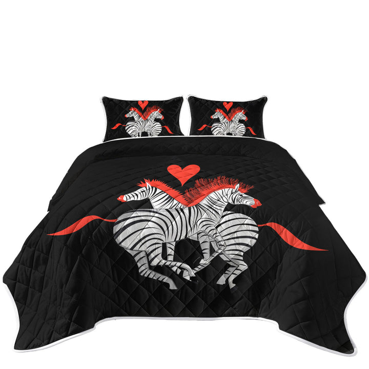 Red Haired Zebras in Love California King Quilt Sets