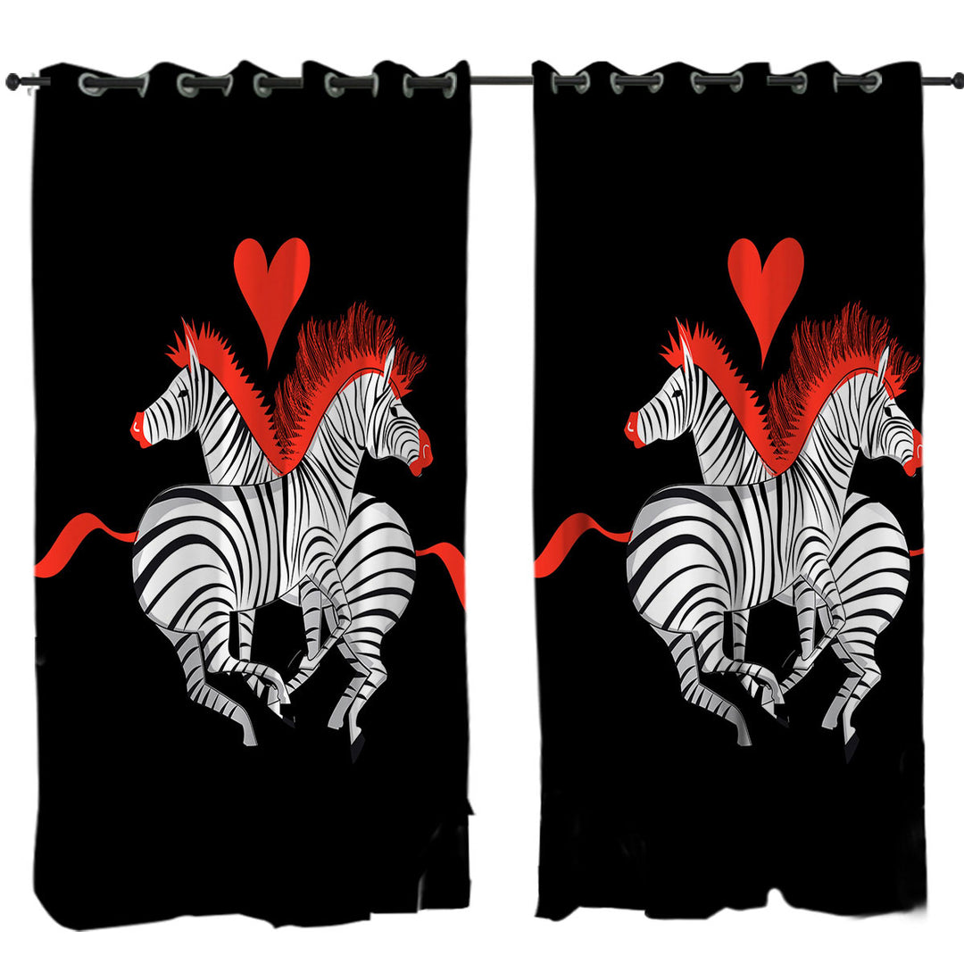 Red Haired Zebras in Love Curtains for Living Room