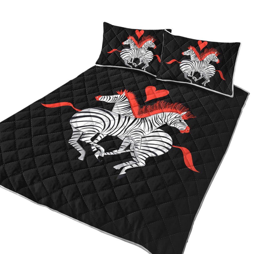 Red Haired Zebras in Love King Size Quilt Sets