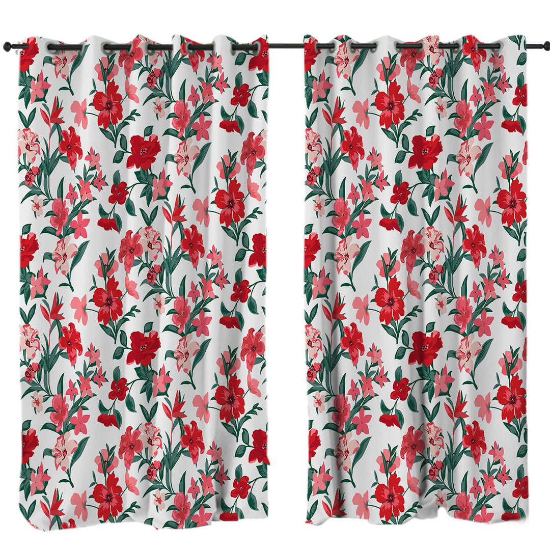Red Hibiscus Drawings Curtains for Bedroom