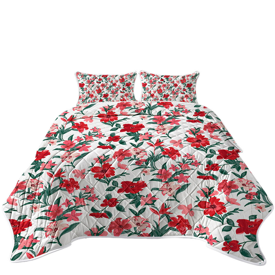 Red Hibiscus Drawings King Size Quilt Sets