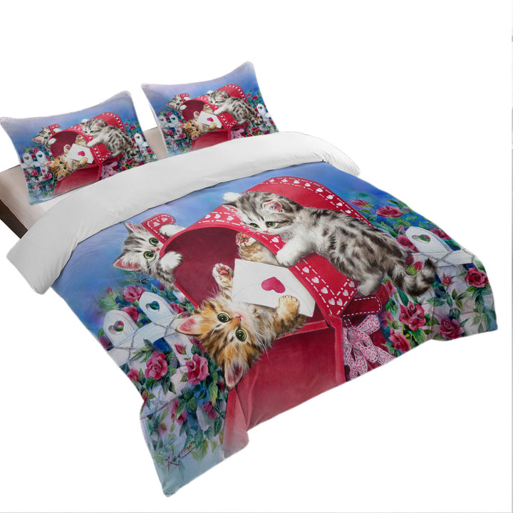Red Mailbox and Roses Cute Sweet Kittens Duvet Cover sale