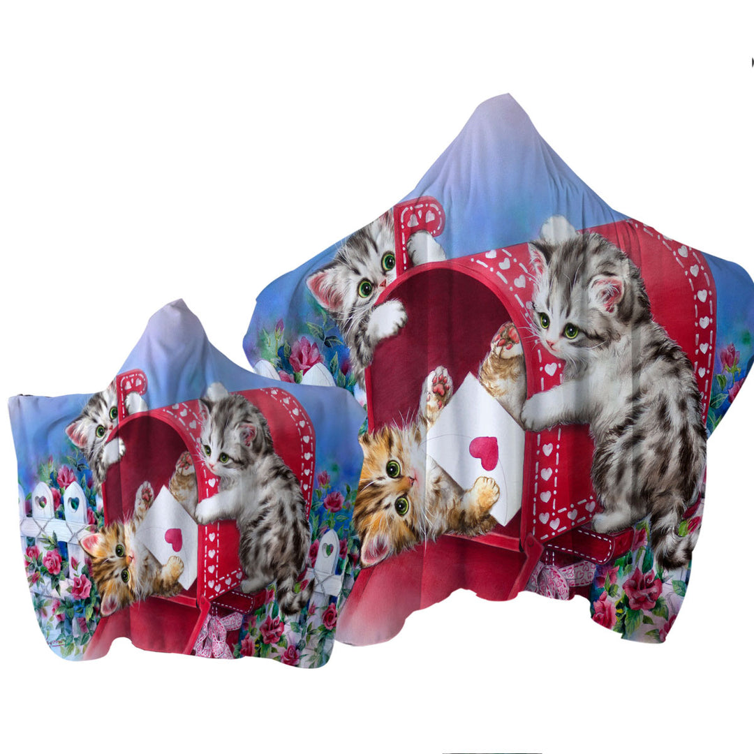 Red Mailbox and Roses Cute Sweet Kittens Hooded Beach Towel
