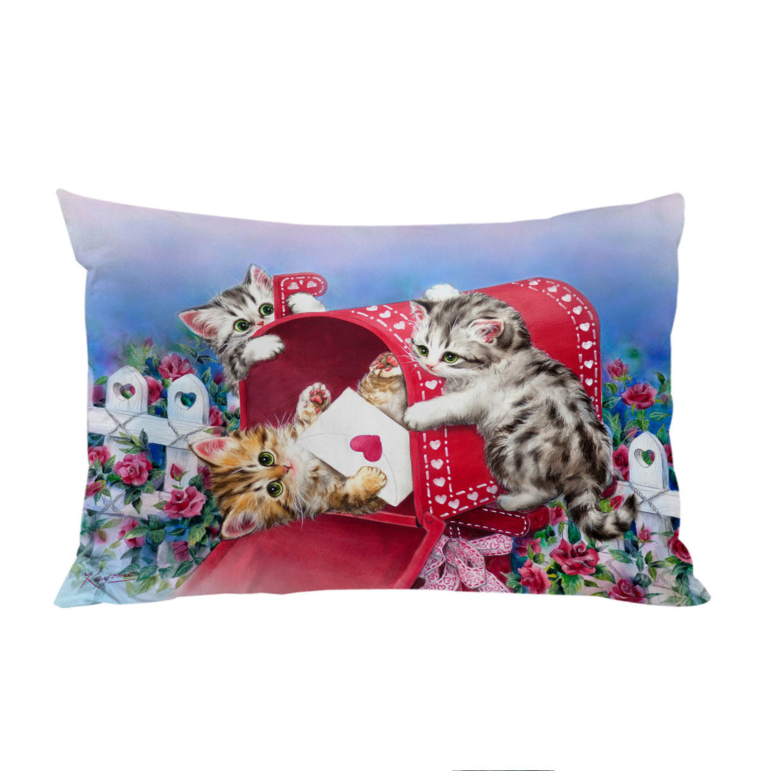 Red Mailbox and Roses Cute Sweet Kittens Pillowcase