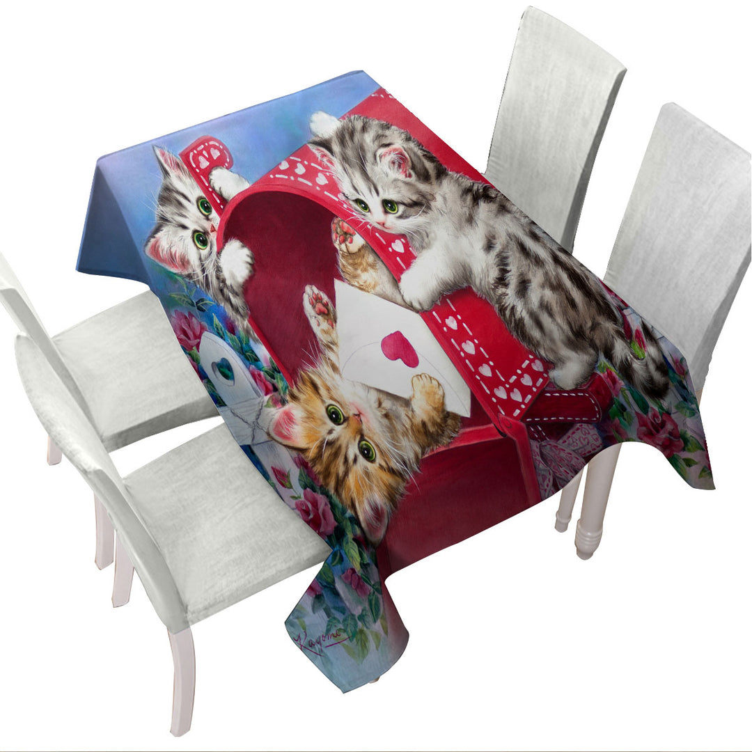 Red Mailbox and Roses Cute Sweet Kittens Tablecloth