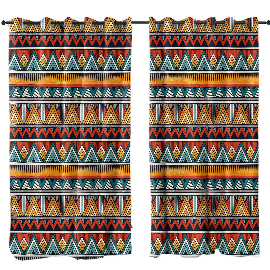 Red Orange Teal African Design Curtain
