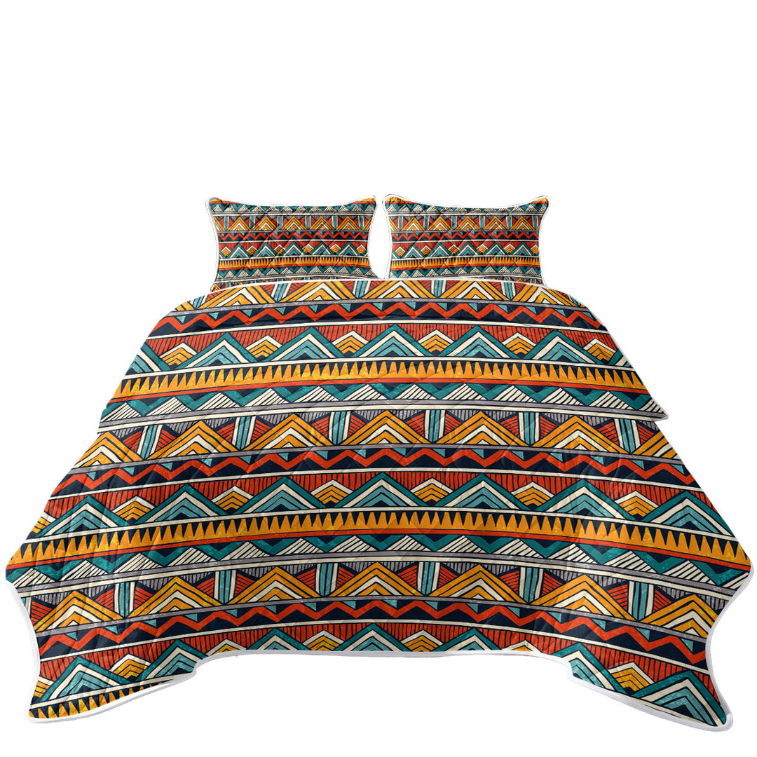 Red Orange Teal African Design Quilt