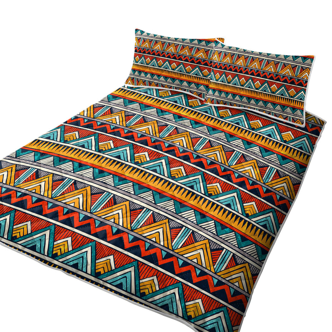 Red Orange Teal African Design Quilts