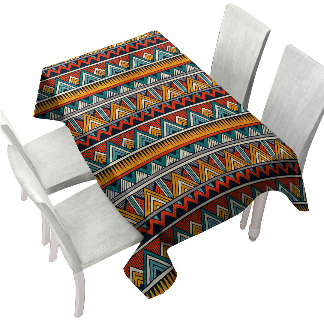 Red Orange Teal African Design Tablecloths