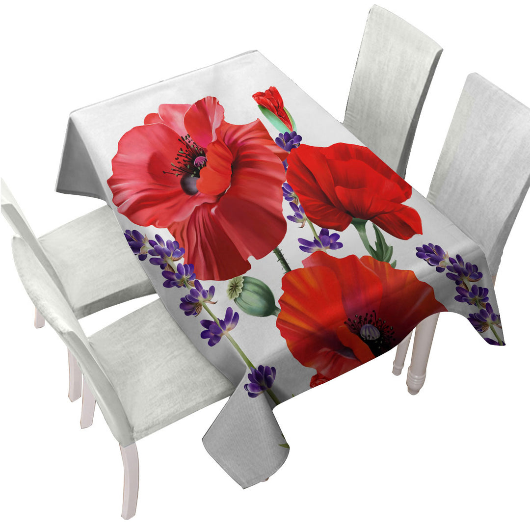 Red Poppy and Purple Lavender Flowers Custom table Covers
