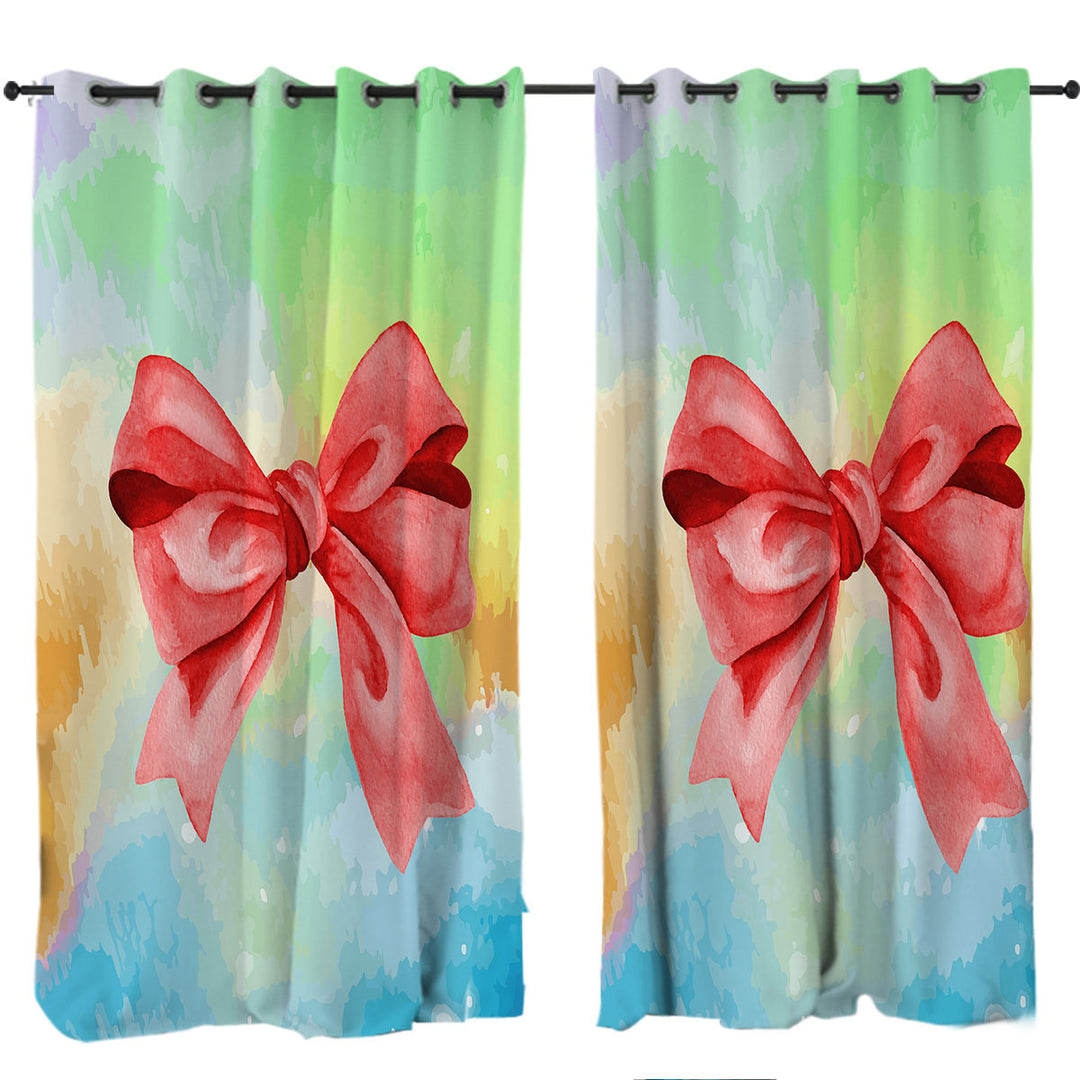 Red Ribbon over Pastel Colors Drapes and Curtains