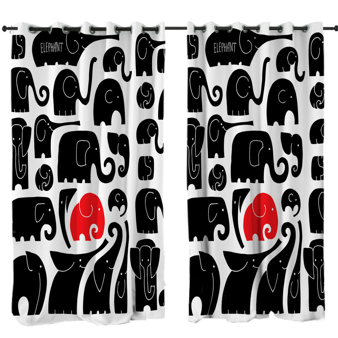 Red Spot in Black Elephants Custom Drapes