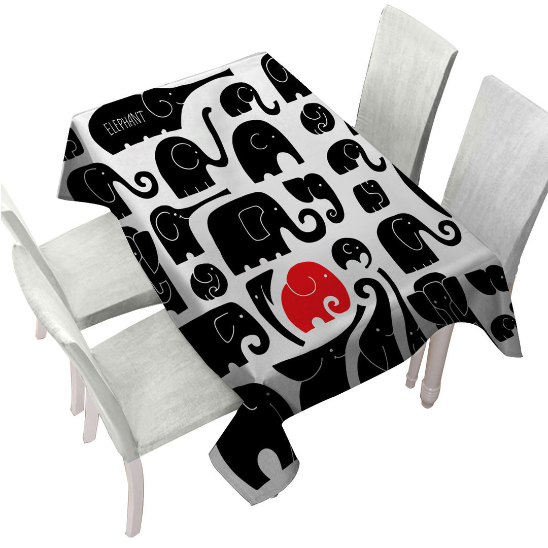 Red Spot in Black Elephants Table Cover