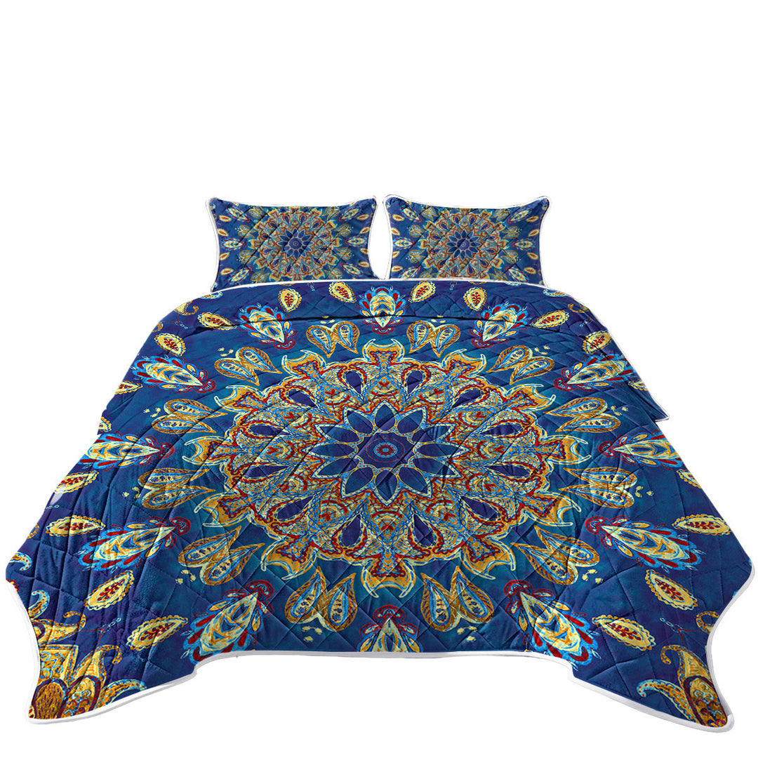 Red Yellow Blue Oriental Paisley Mandala Coverlet