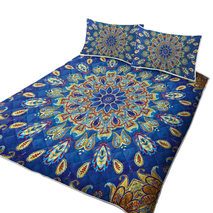 Red Yellow Blue Oriental Paisley Mandala Quilts