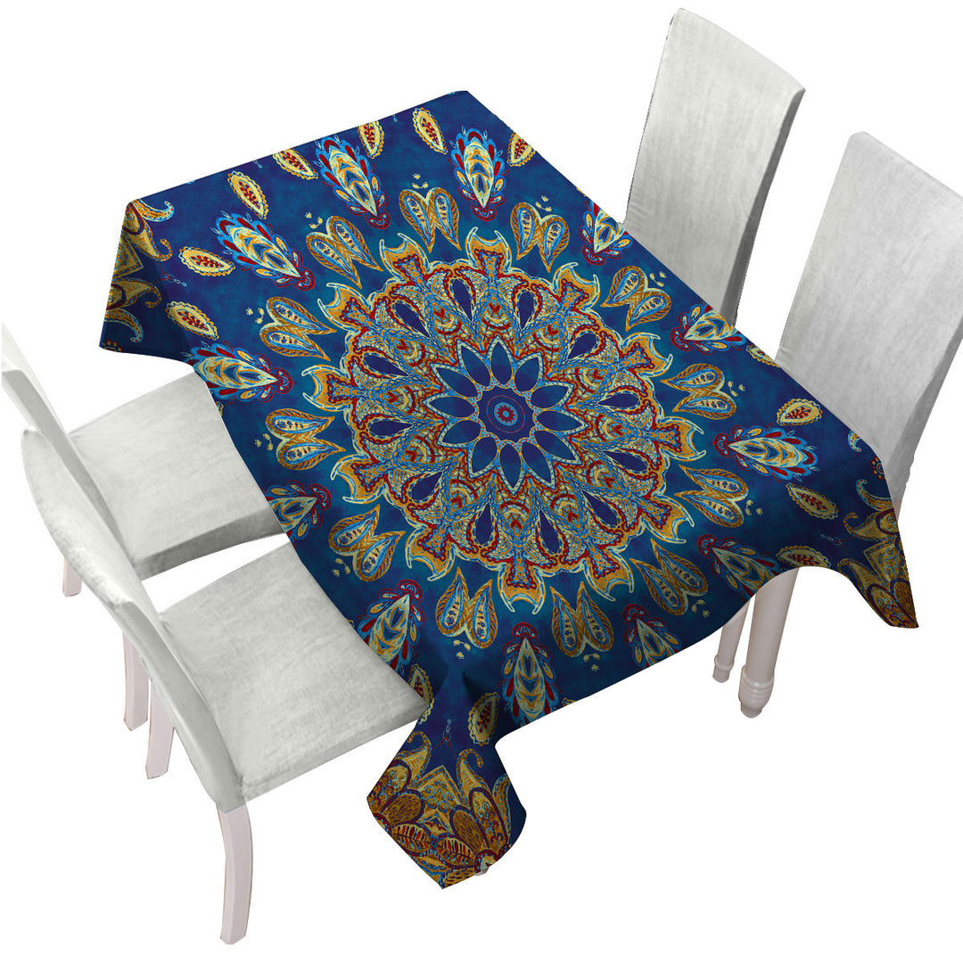 Red Yellow Blue Oriental Paisley Mandala Tablecloths