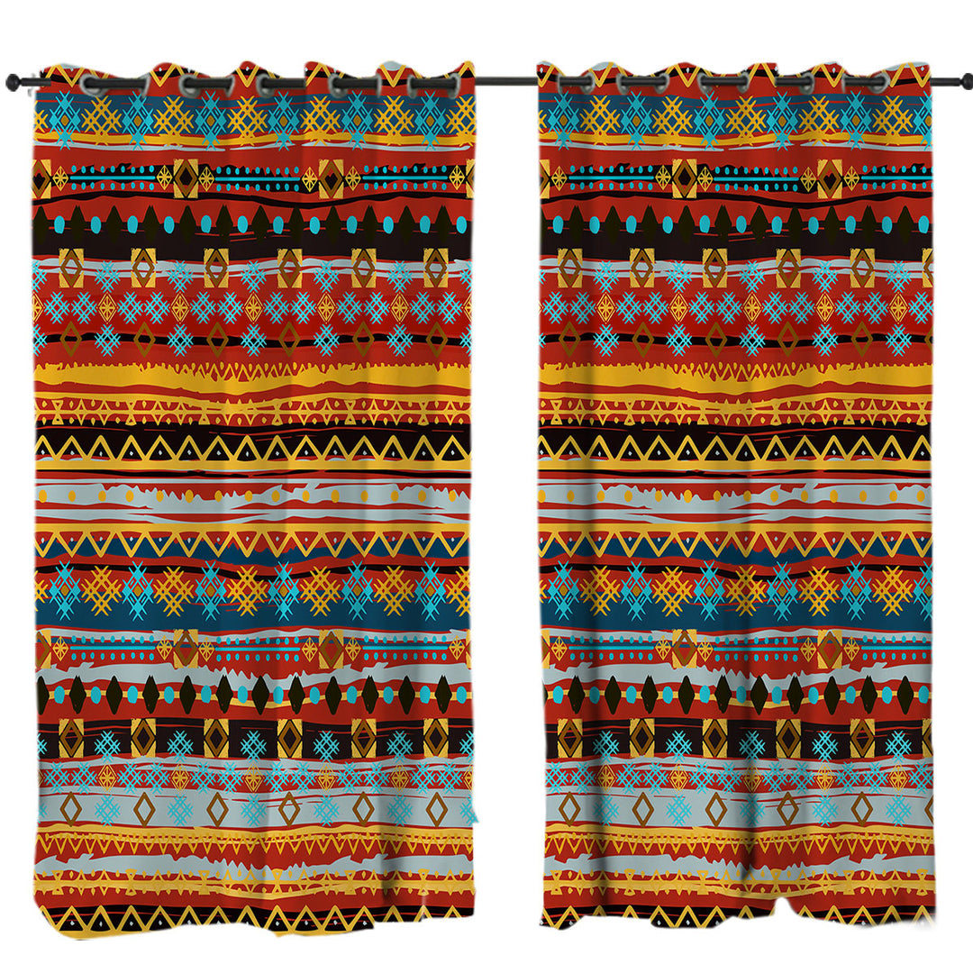 Red and Yellow African Design Window Curtains