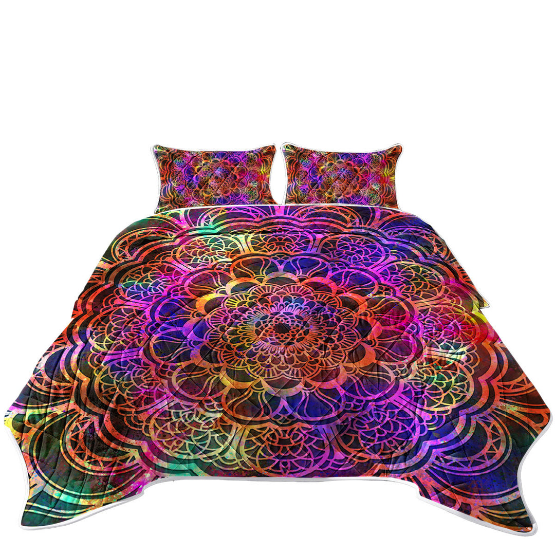 Red to Purple Oriental Mandala Quilts for Beds