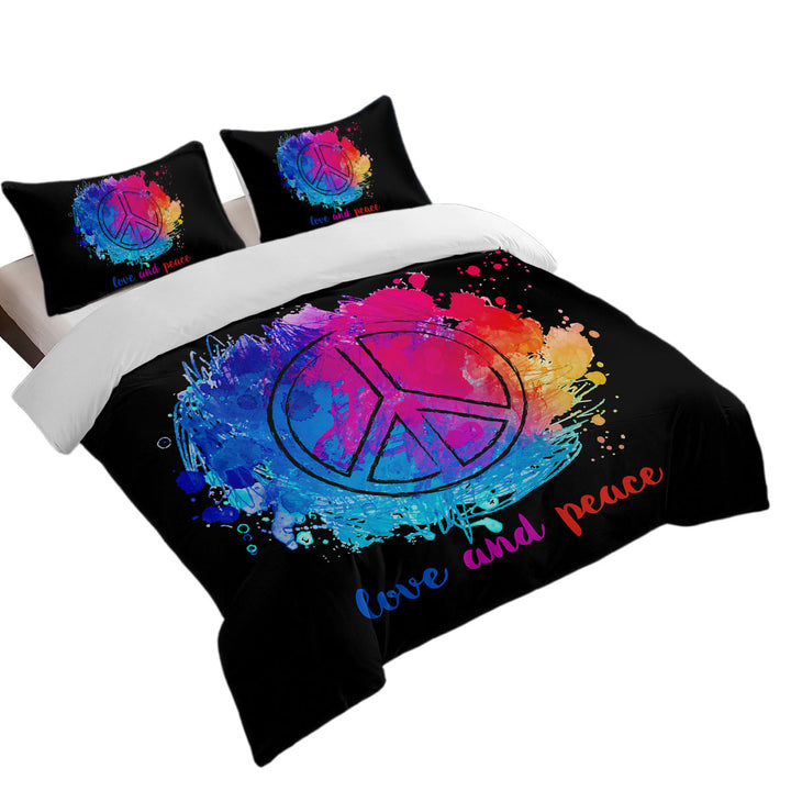 Reddish Blue Love and Peace Bed Covers