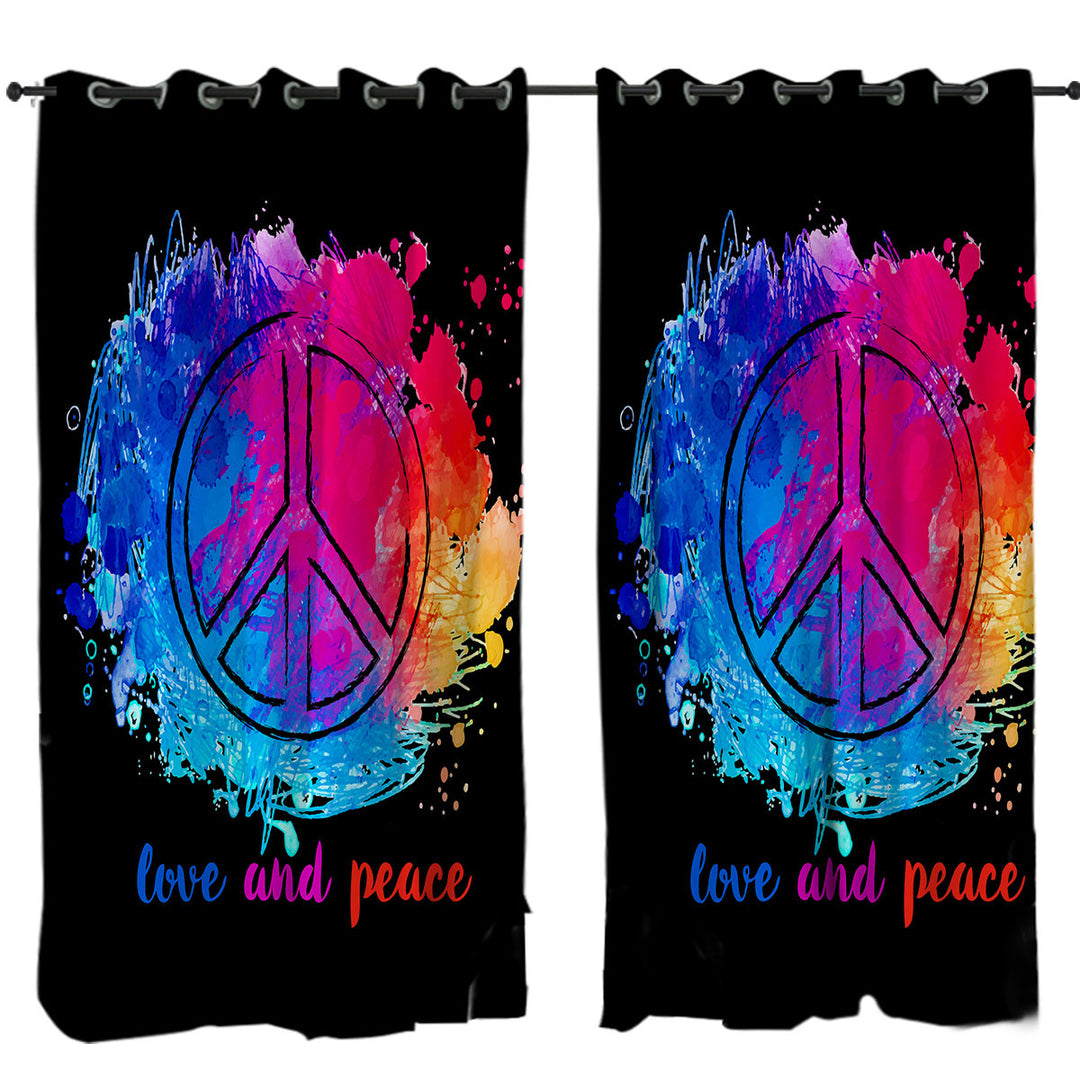 Reddish Blue Love and Peace Curtain