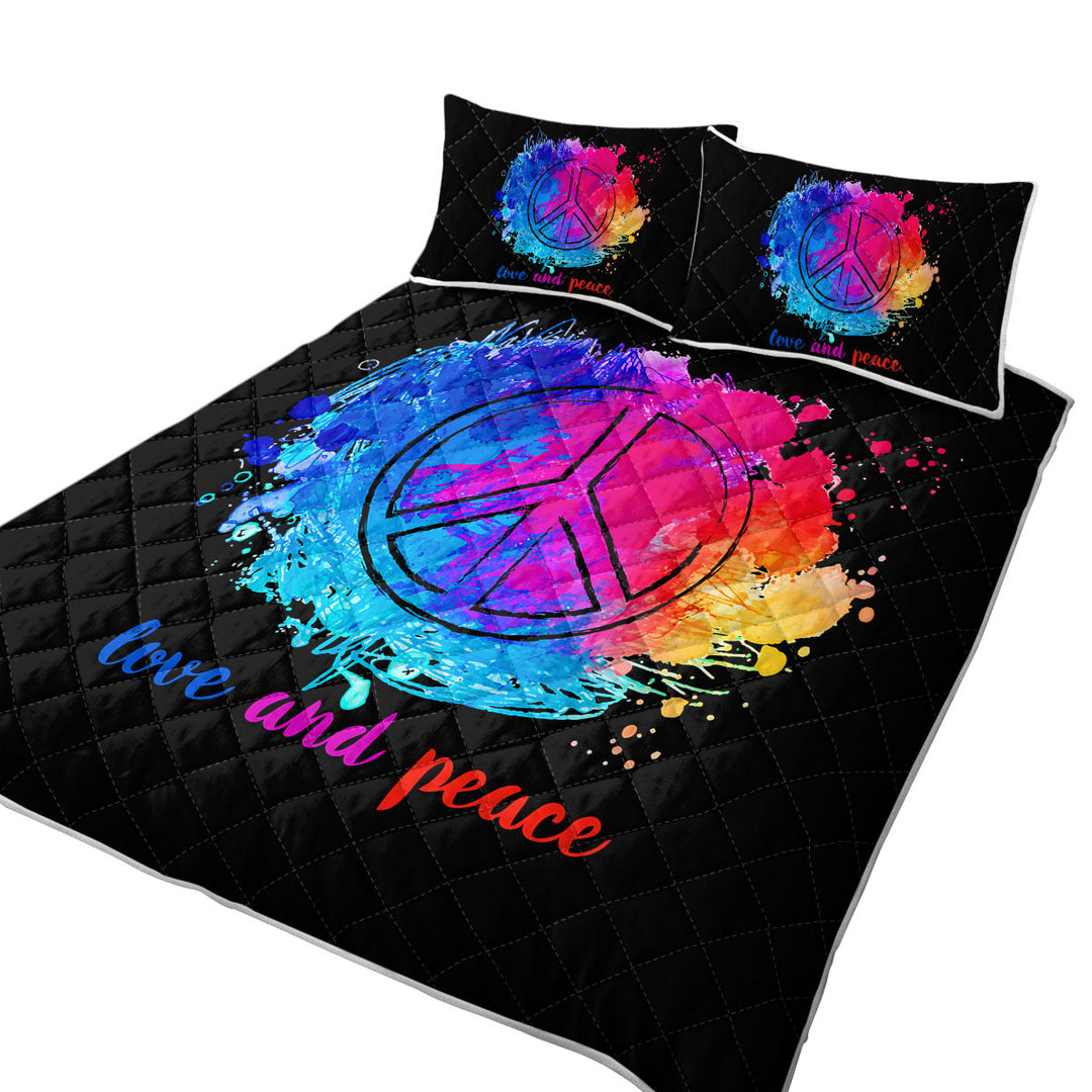 Reddish Blue Love and Peace Quilt