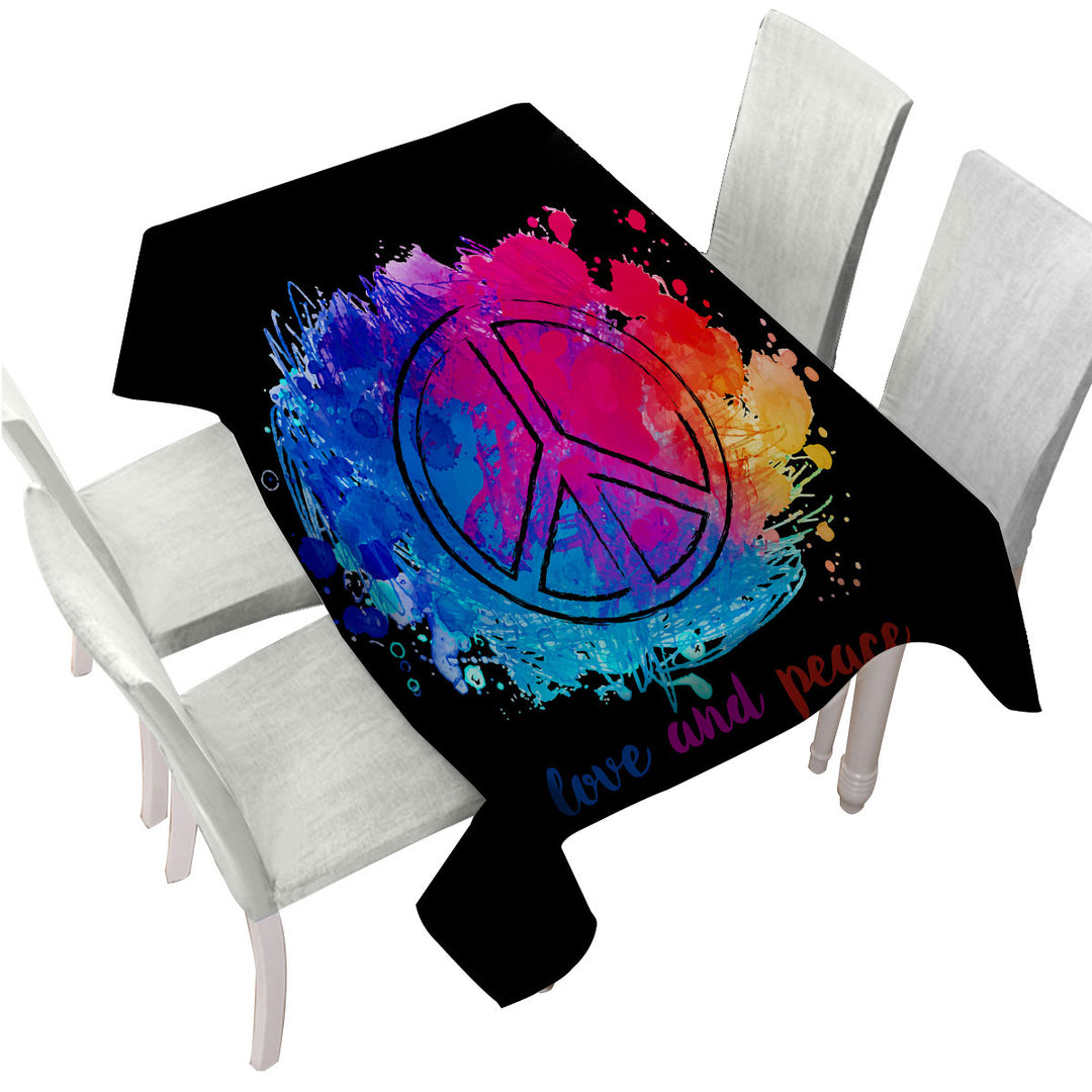 Reddish Blue Love and Peace Tablecloths