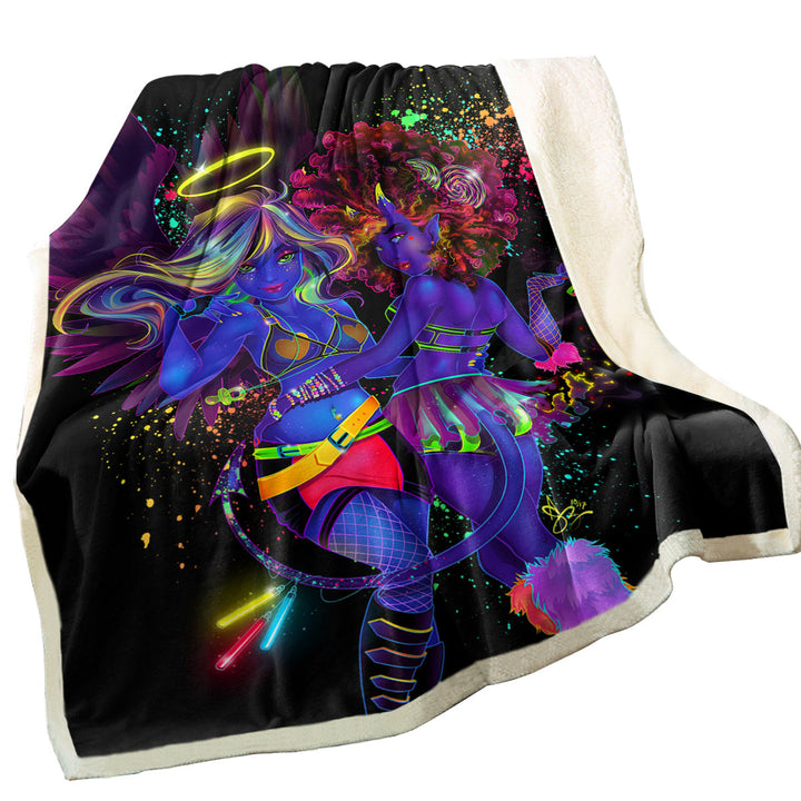 Retro Colored Blankets Sexy Angel and Devil