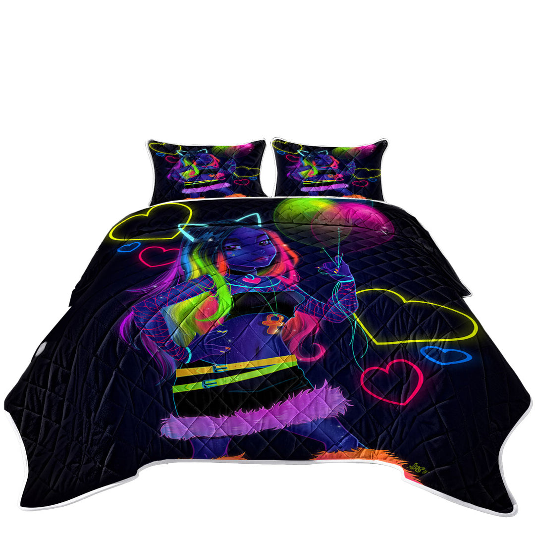 Retro Colored Cool Girl Gigi Twin Quilt