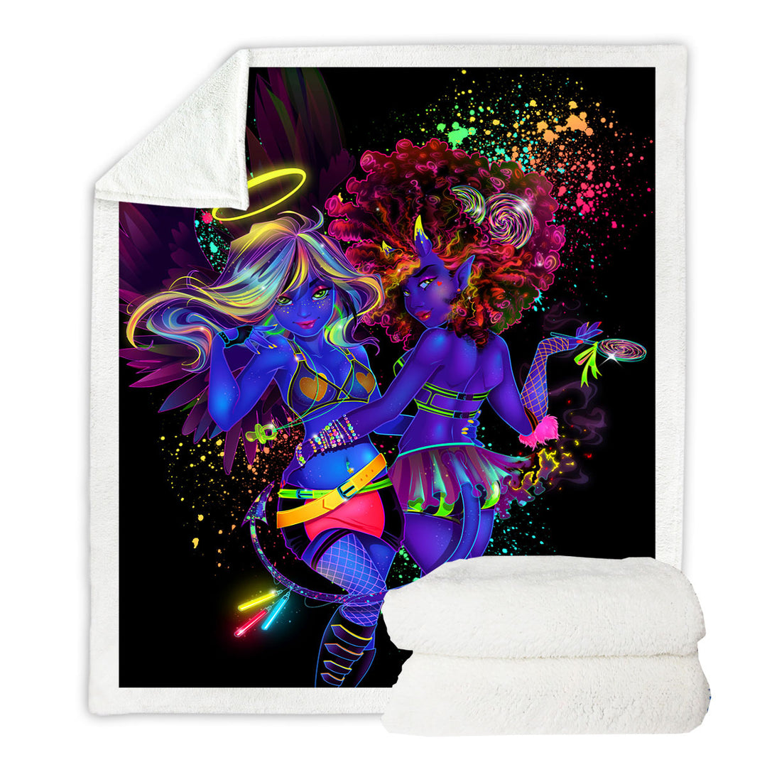 Retro Colored Couch Throws Sexy Angel and Devil