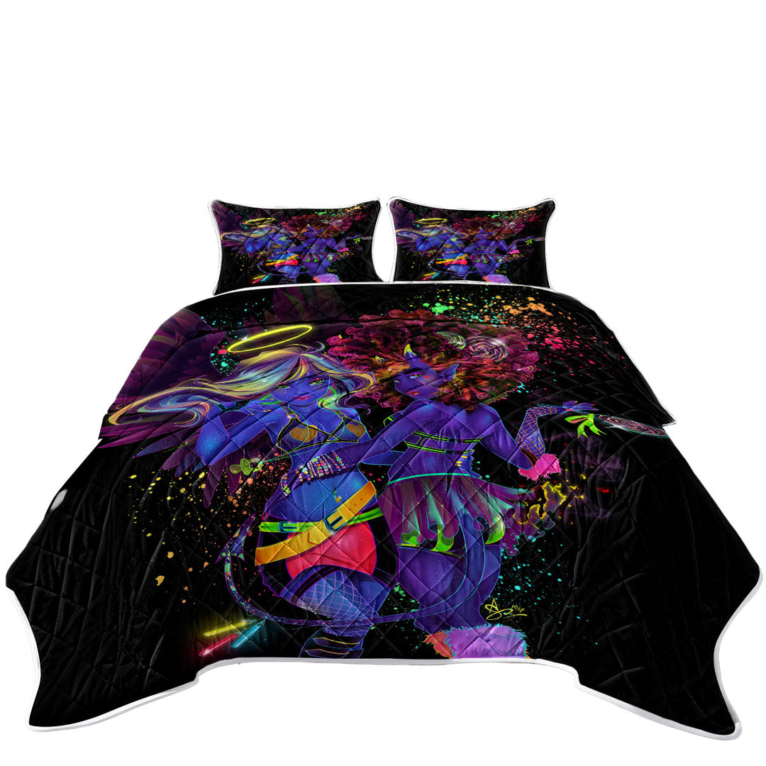 Retro Colored Sexy Angel and Devil Quilt